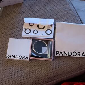 Pandora Sterling Sparkling Barrel Clasp Bangle New. 7.5 Inches w/Gift Packaging